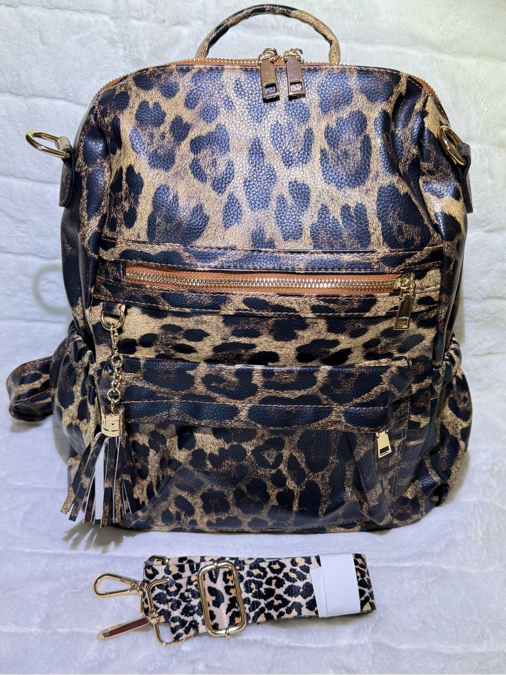 Leopard Print quality vegan Leather Backpack - Brown NWT